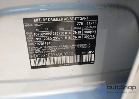 2019 Mercedes-Benz Gla z USA, uszkodzony, nr VIN WDCTG4EB7KU007608